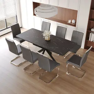 62.4" Extendable 78.15" MDF Dining Table Set for 6-8 Persons with C-shaped Tube Chairs & Metal Legs for Dining Room & Kitchen