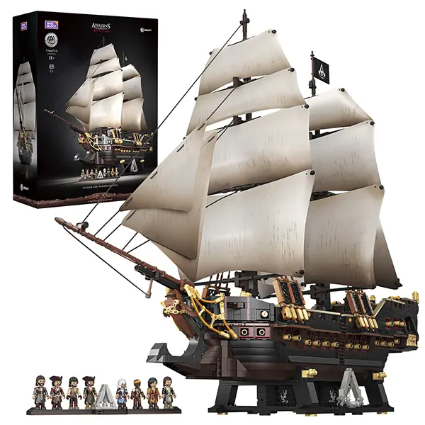 Wise Block Assassin's Creed Black Flag Jackdaw (Epic Warship Edition) Building Set - Collectible Pirate Ship Model Kit with 8 Minifigures & Display Base, Building Block Gift for Adults 18+, HA395107, Building Block Sets, Assembly Blocks Set