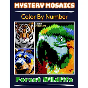 Mystery Mosaics Color By Number Forest Wildlife: Squares + Hexagons + Circles Pixel Art Coloring Book for Adults and Kids, Relax