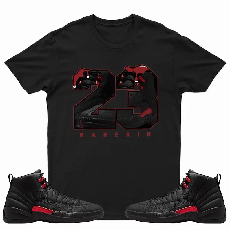 AJ12 Bloodline Black Red Matching T Shirt, Number 23 Graphic Shirt, 90s Hip Hop Tee, Gift For Women and Man, Unisex T-Shirt, Sneaker Head Gift