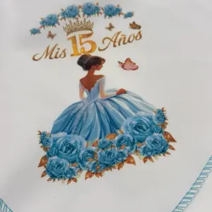 12pcs Recuerdos para Quinceañera Napkins 10x10 Inches Polyester Tableware for Quinceanera Celebrations with Elegant Design and Message