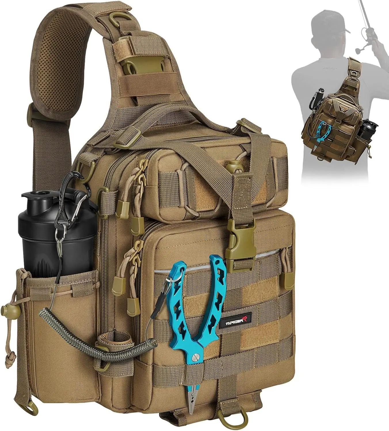 Piscifun 20L Fishing Backpack, Outdoor Fishing Accessory with 2 Rod Holders, Lure Tackle Storage, Portable Tackle Supplies Organizer for Gear and Equipment, Durable, Fishing Gear And Equipment, Water Resistant
