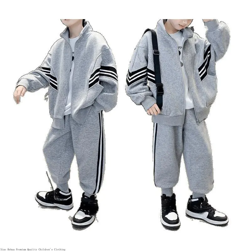 Kids' Zabra Stripe Tracksuit, Unisex 2-Piece Long Sleeve Sweater Set with Straight Pants for Spring Active Play, All-Day Plaid Feel