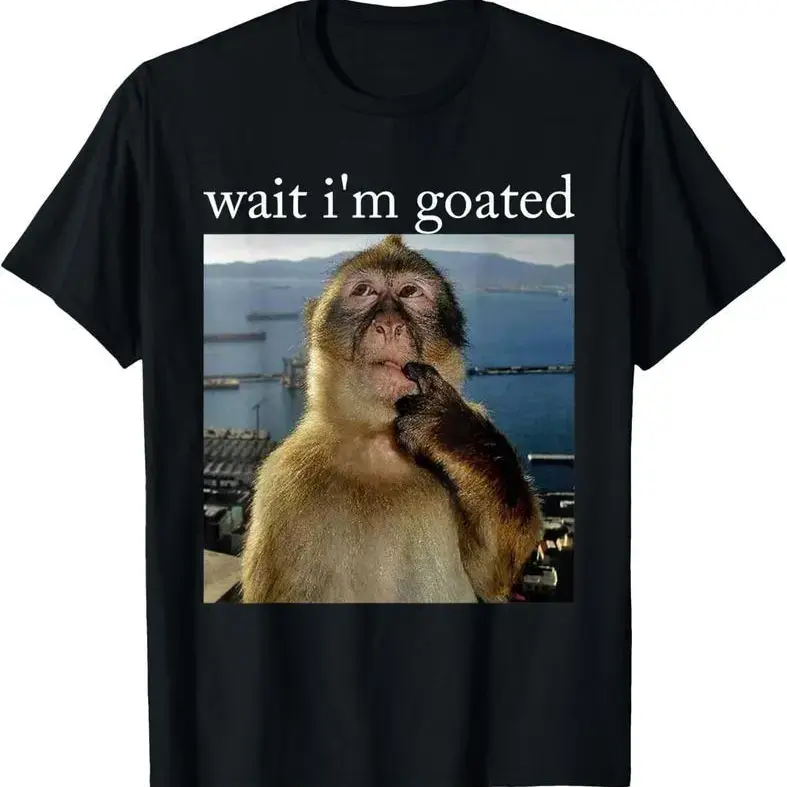 🎉   [Graphic Tee] Wait I'm Goated Funny Thinking Monkey Meme Brainrot Gift T-Shirt,Valentine's Day Gift.