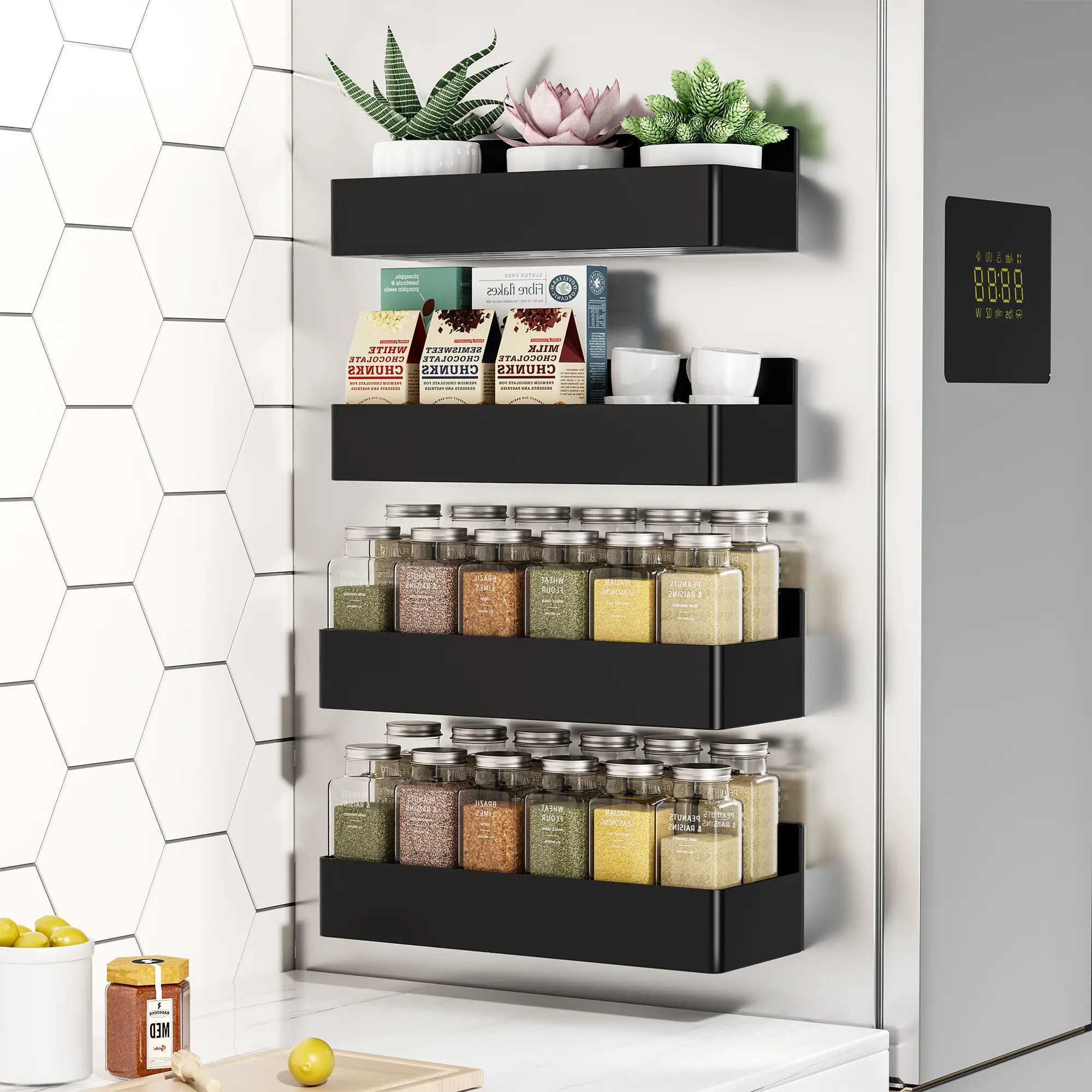 Nieifi 4-Pack Magnetic Kitchen Organizer, Strong Magnet Storage Rack for Fridge, Classroom Whiteboard & Coffee Bar, Space-Saving ABS Rack for Office Home School