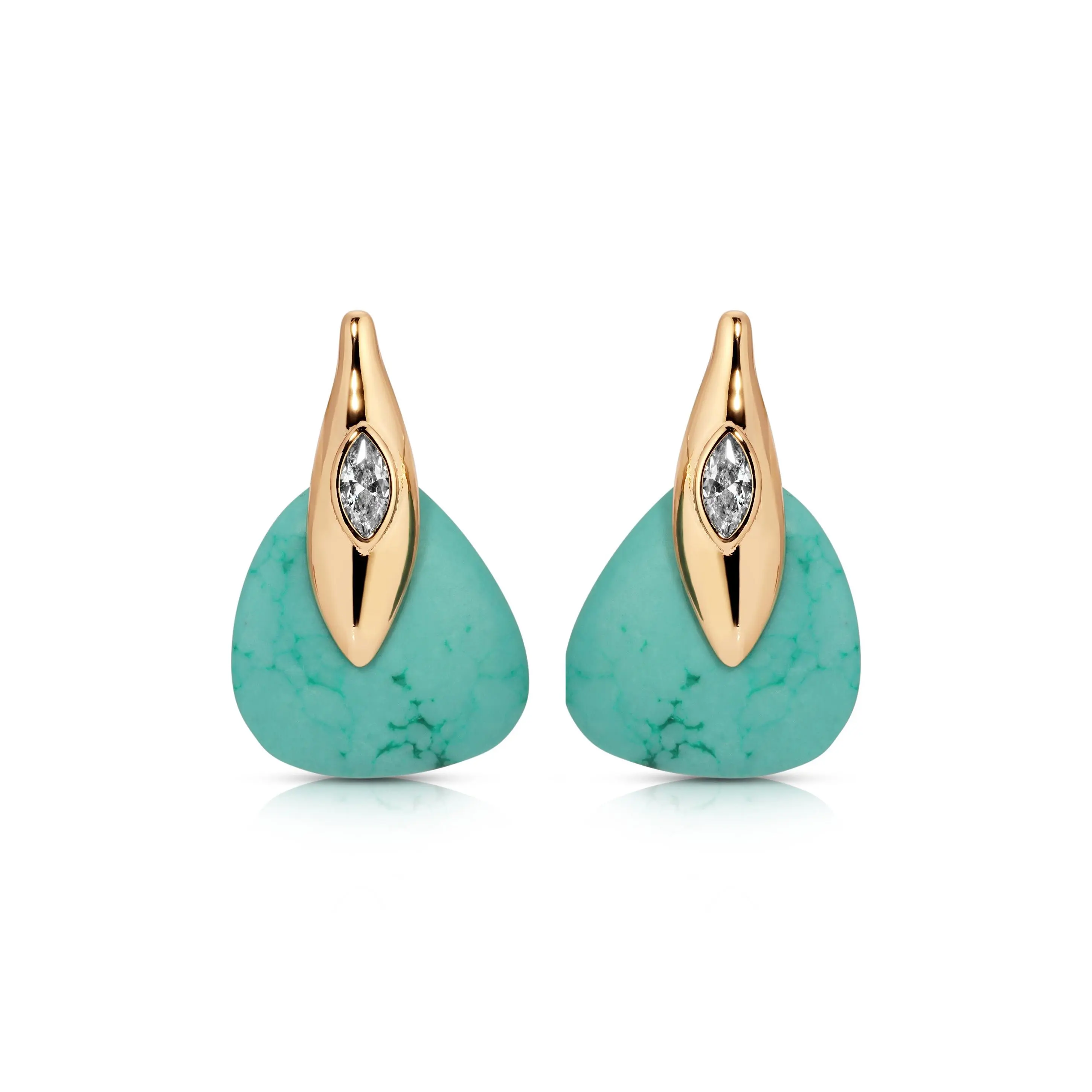 Ettika Turquoise Solstice Earrings - Brass 18k Gold Plated Reconstituted Turquoise & Cubic Zirconia Post Closure 1" x 0.6"