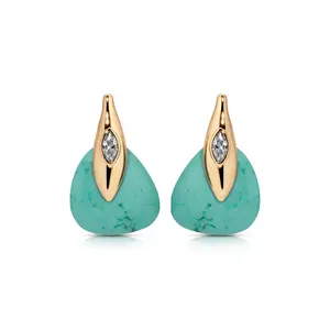 Ettika Turquoise Solstice Earrings - Brass 18k Gold Plated Reconstituted Turquoise & Cubic Zirconia Post Closure 1" x 0.6"