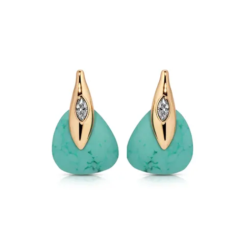 Ettika Turquoise Solstice Earrings - Brass 18k Gold Plated Reconstituted Turquoise & Cubic Zirconia Post Closure 1" x 0.6"