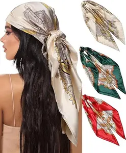 3/4/8 Pack 27.5/35.4 Inch Printed Scarves Silk Feeling Square Head Scarf Women Hair Bandanas Fashion Accessories