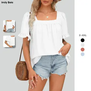 Cottagecore Coquette Blouse | Women's Square Neck Peplum Top with Whimsical Ruffle Sleeves Cottagecore Coquette Blouse | Women's Square Neck Peplum Top with Whimsical Ruffle Sleeves