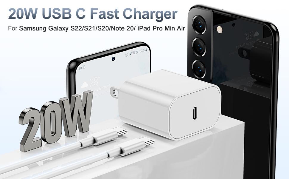 2 Pack 20W Super Fast Charger with 6FT/10FT Type-C to C Cable for iPhone 16/15,iPad Pro 12.9/11,Air,Mini, USB Mobile Smartphone Charging Device Electronic Cellphone