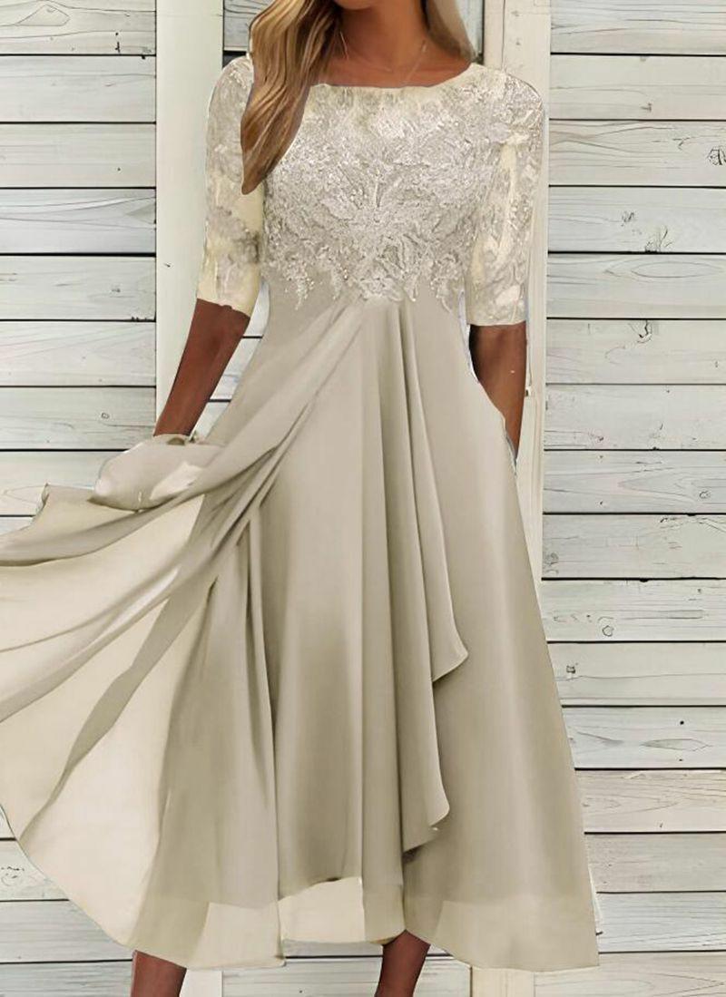 DC DUMPECCI Women's Trendy Deep V-Neck Lace Chiffon Maxi Dress - Slim Fit Elegant Formal Gown, Chic Cool Bridesmaid Dress, Ideal for Wedding Guest Outfits, Elegant Dresses For Women
