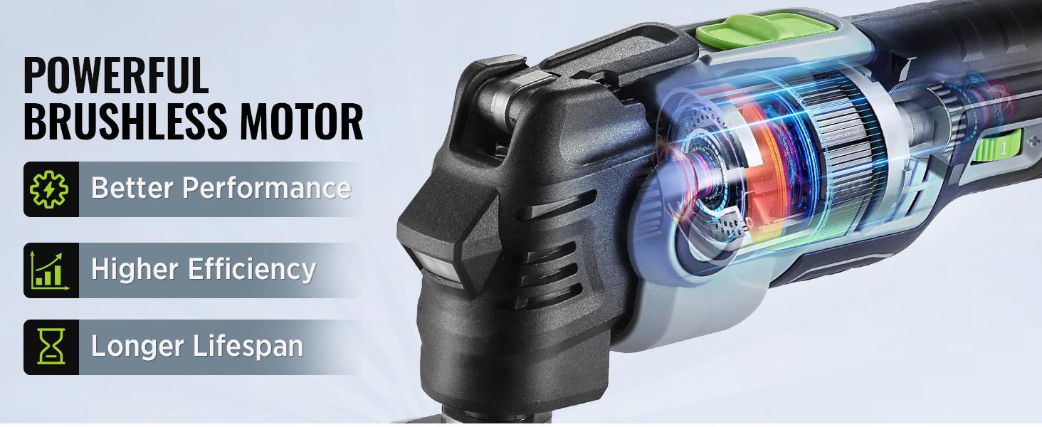 #fathersdaygift WORKPRO 20V Oscillating Tool Kit, Cordless and Brushless 19,000 RPM Orbiting Multi Tool with 6 Variable Speeds, 3.6°Oscillation Angle, 21pcs Saw Accessories, 1 Rechargeable Battery and Carrying Bag