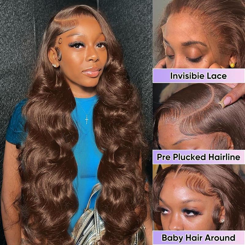 BABOSHOW 4# Ginger Brown Lace Front Wig Human Hair Body Wave 13x6 HD Transparent Lace Front Wigs Pre Plucked Straight 99J Burgundy Colored Brown Wig Human Hair Wigs For Black Women