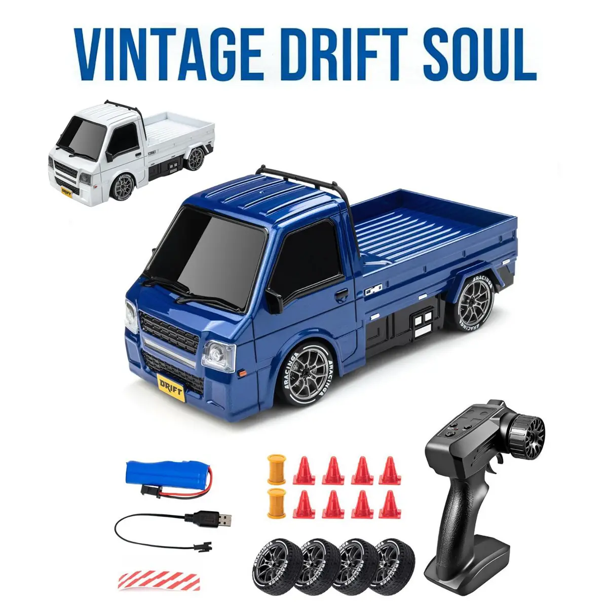 1:24 Scale Electric RC Drift Car - RC Model Car, Remote Control Vehicle with LED Lights, Drifting Tires, 2 Batteries - Racing Toy Gift for Kids