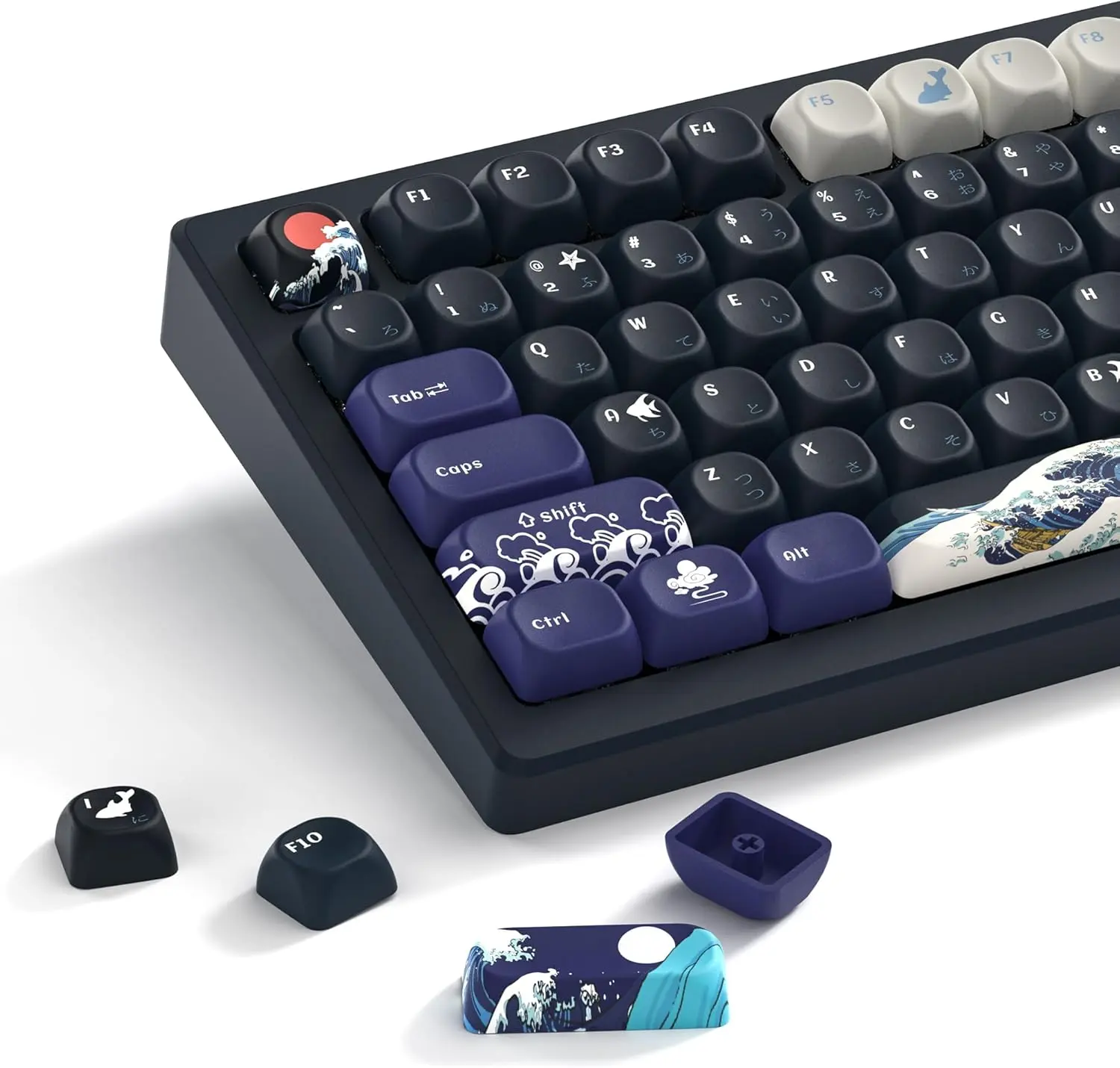 Womier PBT Keycaps, Japanese Kanagawa Theme MOA Keycaps for Mechanical Keyboard, Cute Custom Dye-Sublimation Key Cap for 60 65 75 100 Percent