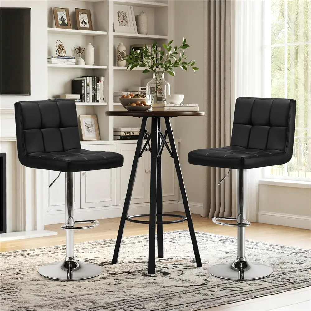 Yaheetech 2-Piece Adjustable Height Swivel Chairs - Tall PU Leather Backrest, Footrest, Heavy-Duty 360° Chat Spin, 360-Degree Adjustable Home Bar Furniture Indoor Chairs