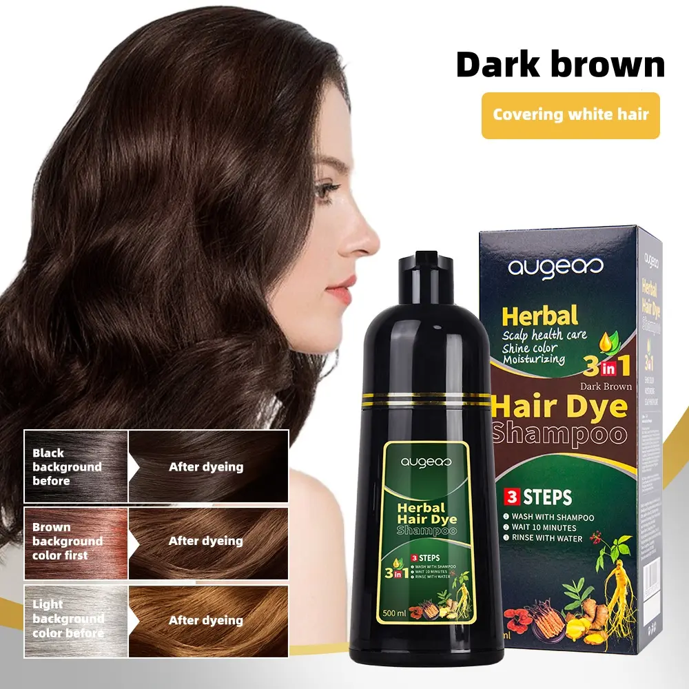 Dark Brown 3-in-1 Hair Dye Shampoo, 10-Min Instant Gray Coverage, Herbal essence Hair Color, No Salon Needed, Easy Home Hair Coloring for Men & Women, Homes, Apartments, Dormitories, Salons Instant Hair Color Shampoo
