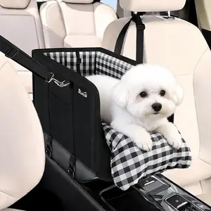 Console Dog Car Seat Portable Armrest Booster Seat for Small Dogs Anti-Collapse Pet Car Seat with Soft Cushion Safety Belt Supports Pets Up to 11lbs Black Waterproof Back Hammock Basket