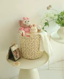 Quilted Fabric Storage Basket – Small Floral Organizer Bin with Handles, Nursery & Home Storage, 3 Color Options