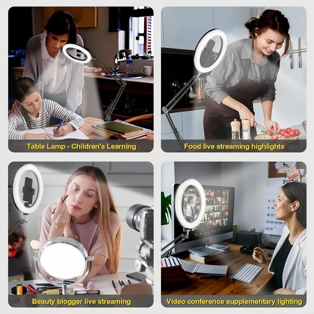 Adjustable Mechanical Arm Phone Mount with 10" Dimmable Ring Light & Remote, LED Selfie Ring Light for Desk with Phone Holder Fill Lamp, 1/4" for Camera, Universal For 4.7-7" Phone, for Selfie YouTube Tiktok Live Stream Cooking Video Recording Vlog Adjustable Mechanical Arm Phone Mount with 10" Dimmable Ring Light & Remote, LED Selfie Ring Light for Desk with Phone Holder Fill Lamp, 1/4" for Camera, Universal For 4.7-7" Phone, for Selfie YouTube Tiktok Live Stream Cooking Video Recording Vlog