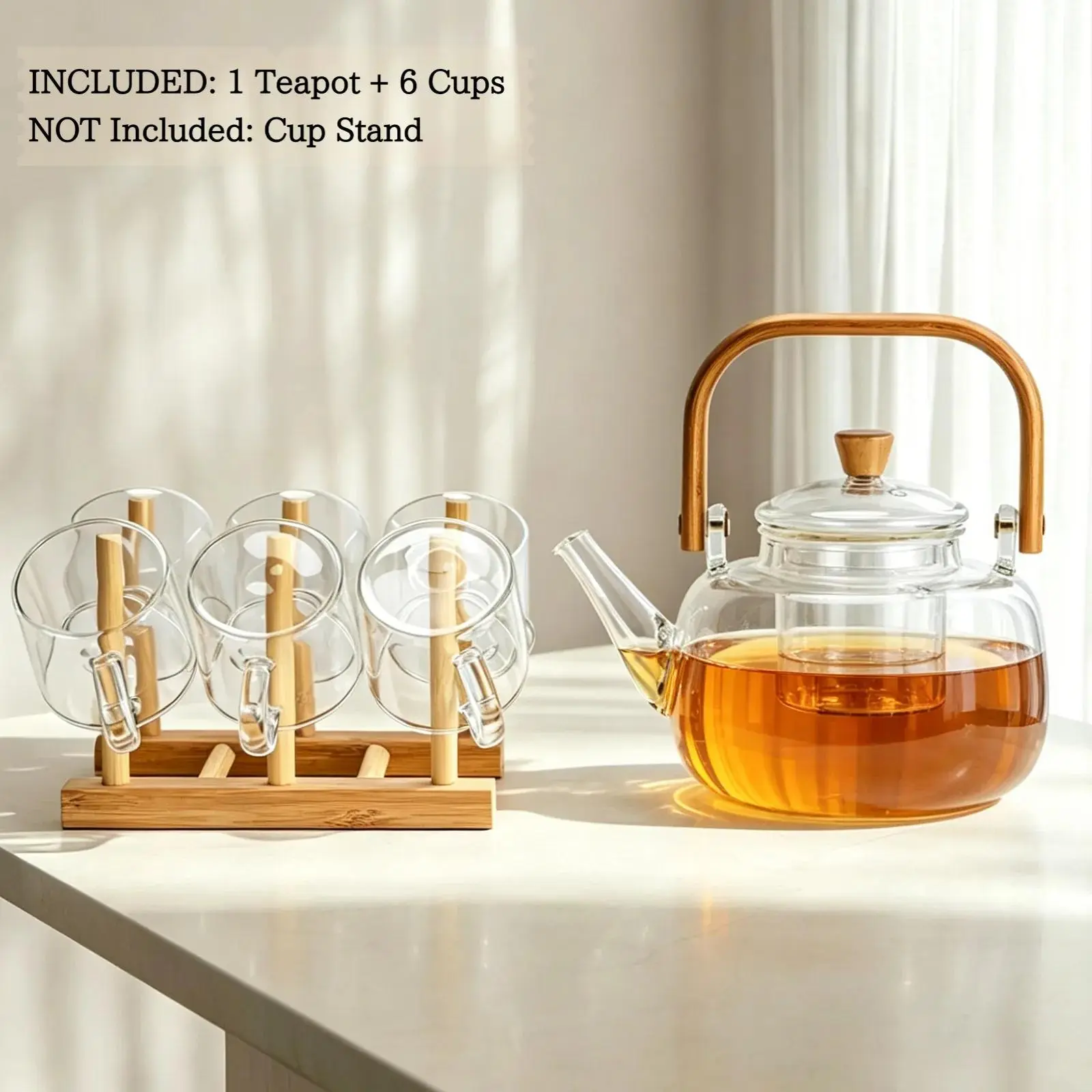 1000ML Glass Flower Teapot High Borosilicate Heat-Resistant Glass Large Capacity with Filter Bamboo Handle Square Lift Handle Household Boiling Water Tea Pot Tea set Teakettle Fruit Teapot Herbal Teapot and Coffee Teapot