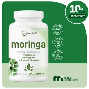 Moringa Oleifera, 300 Capsules with Supergreens Blend of Wheatgrass, Barley Grass, Spirulina, & Chlorella