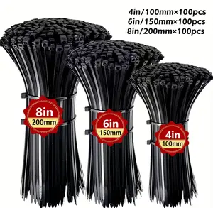 300 high-strength nylon zip ties, available in multiple sizes: 8+6+4 inches; UV-resistant self-locking black zip ties with high tensile strength; durable materials that are scratch- and heat-resistant; suitable for indoor and outdoor use