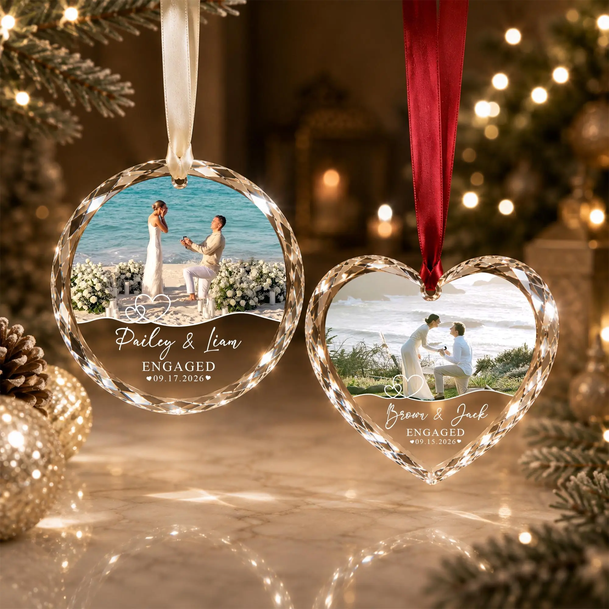 Custom Engagement Photo Ornament, Engagement Ornament, Marriage Proposal Gift, Newlywed Picture Keepsake, Couple Photo Engagement Gift