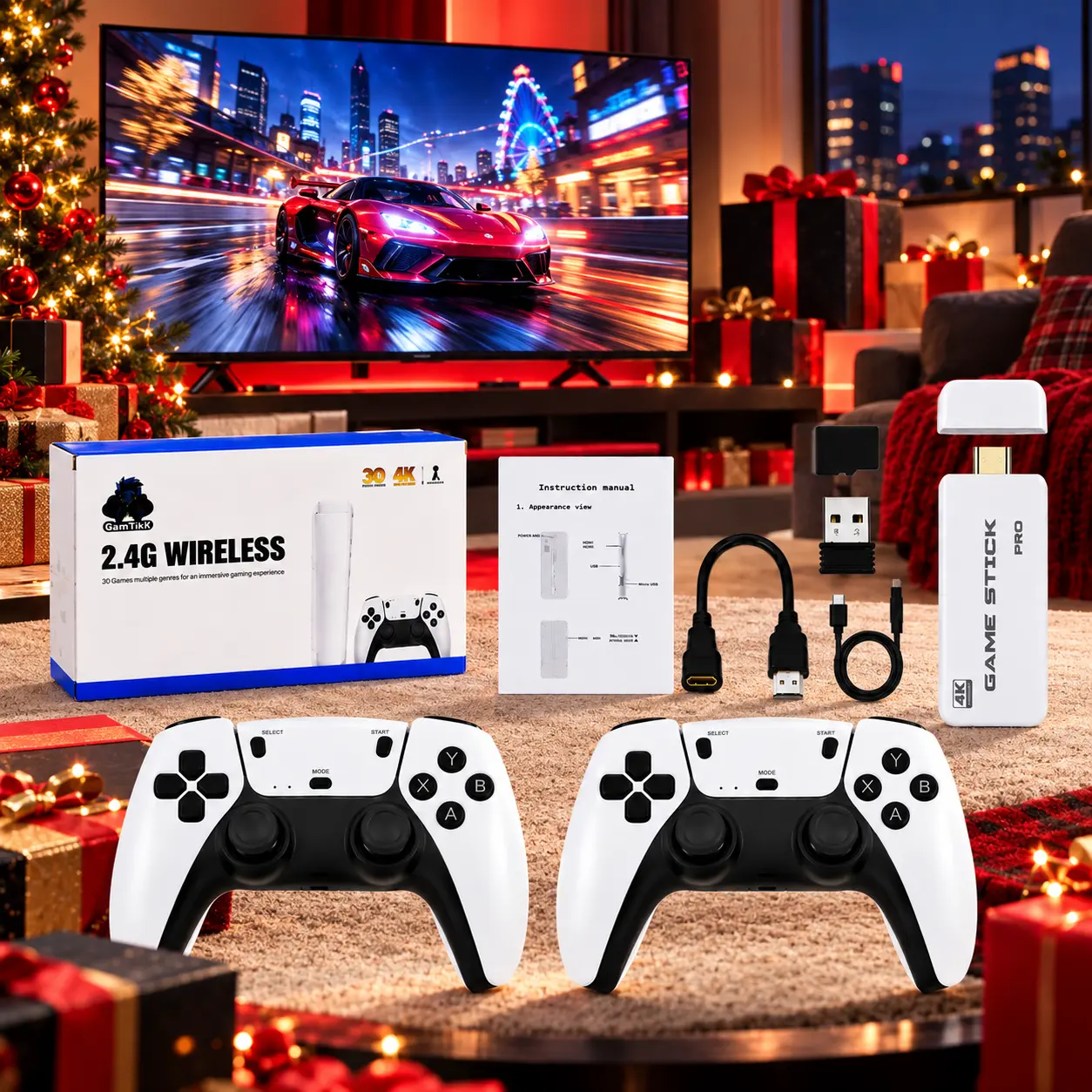 M15 Plus Retro Game Stick USB - 2026 Plug & Play Home Video Game Console, 2 Wireless Button Controllers, Cool Gadgets Vintage Gadgets Unique Gifts for Man Mens Gifts for Adults (Birthday, Holiday Parties) Compatible with TV/PC/Monitor, Retro Games, 2 Cont
