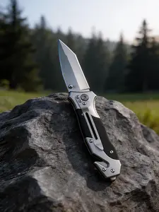 3-in-1 Tactical Folding Knife (8.5", Stainless Steel) - Professional Camping Survival Tool & Emergency Rescue Gear with Glass Breaker & Seatbelt Cutter