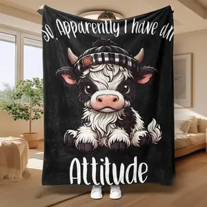 Adorable Cartoon Cow Pattern Fleece Throw Blanket | 1-Pack Super Soft & Warm Air-Conditioned Room, Home, Office, Travel, Camping Blanket | Cozy Valentine's Day Gift for Her, Napping Blanket & Home Decor