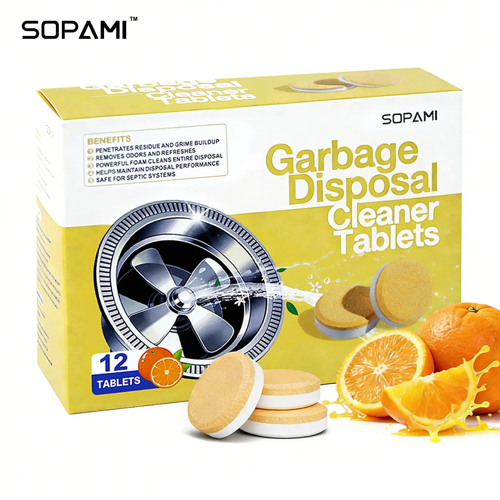SOPAMI Garbage Disposal Cleaner Tablets 12 pack dedicated cleaning tablets for kitchen garbage disposals removes food residue and grease cuts down unwanted smells for daily household cleaning