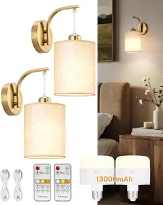 Glitnous NEW Rechargeable Wall Lights With 13000mAh Battery Capacity ﻿,Gold/Black, Remote Control, Adjustable Light Temperature, Battery-Powered Non-Hardwired Design