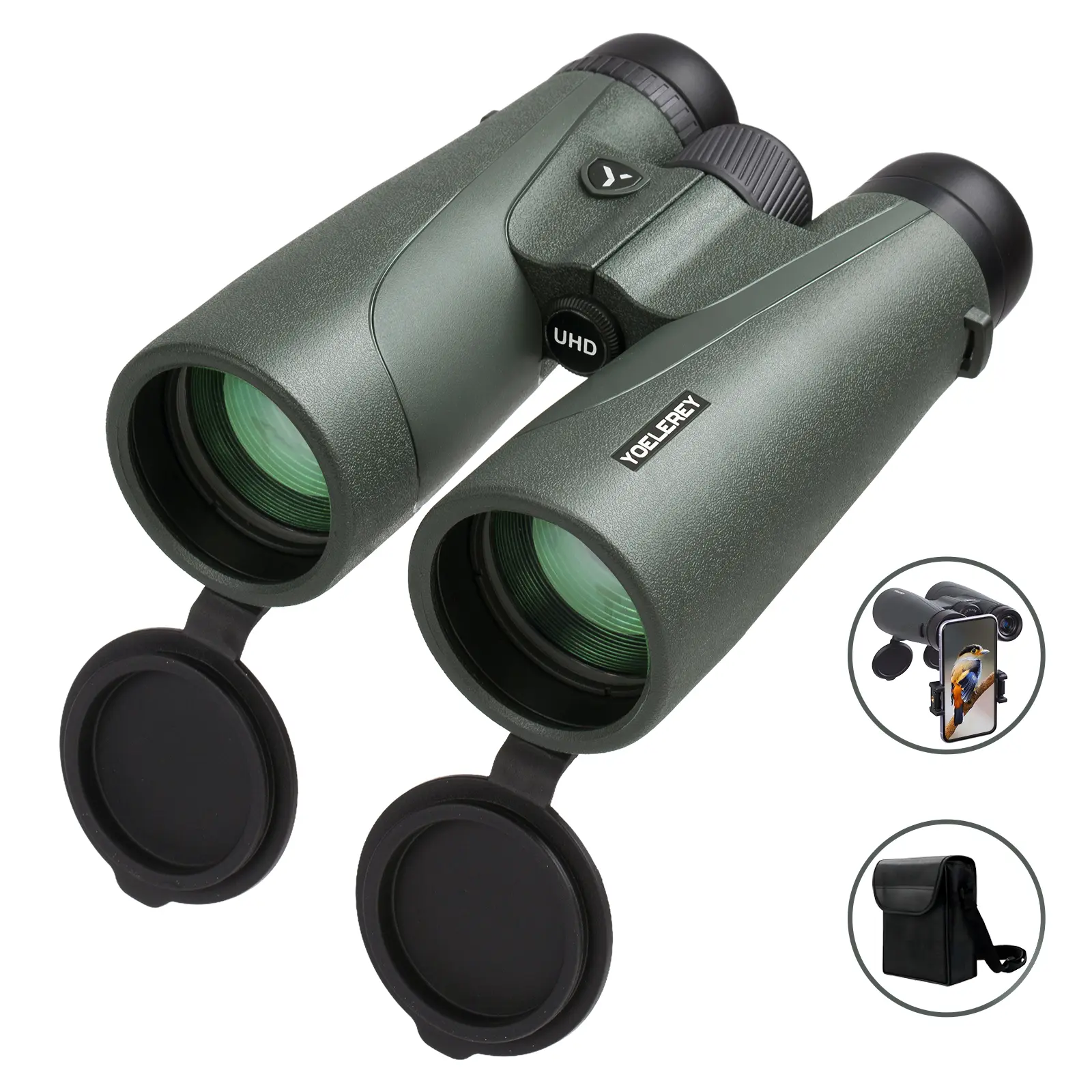 Yoelerey 15x52 UHD Binoculars for Adults High Powered with Phone Adapter, Bino Case, Quick Release Straps, Cleaning Cloth - Binoculars for Bird Watching - Low Night Vision for Hunting, Stargazing, Cruise Ship, Outdoor Binoculars, Night Vision Binoculars