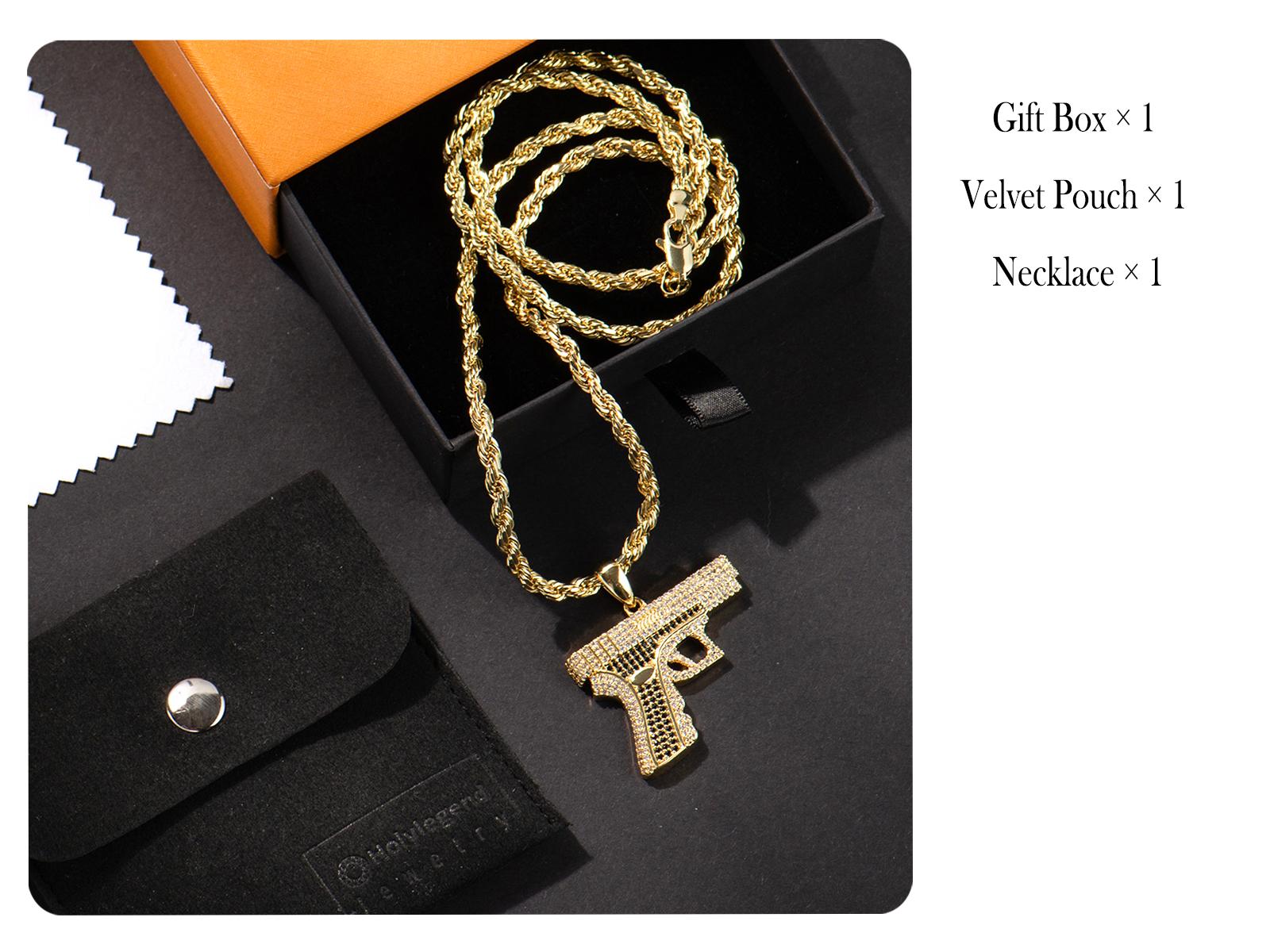 Holylegend 14K Real Gold-Plated Gun Pendant Necklace with AAAA CZ Diamonds, Streetwear Cuban and Rope Chain Jewelry, Bling Accessories Gift for Him, Men's Iced Out Hip Hop Chain,High End Necklace,Necklaces Men Holylegend 14K Real Gold-Plated Gun Pendant Necklace with AAAA CZ Diamonds, Streetwear Cuban and Rope Chain Jewelry, Bling Accessories Gift for Him, Men's Iced Out Hip Hop Chain,High End Necklace,Necklaces Men