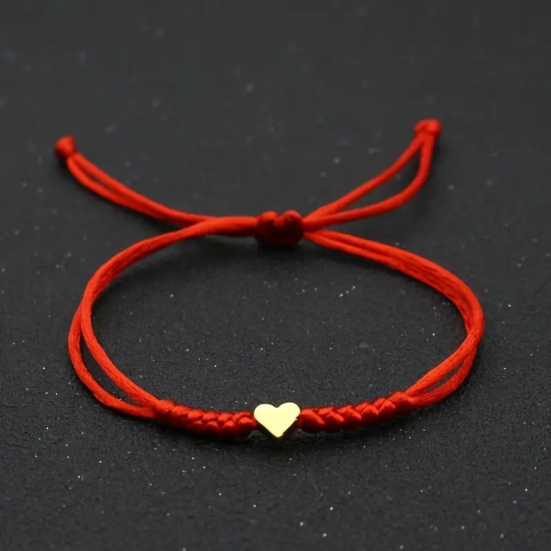 Women's Handcrafted Adjustable Red Woven Fiber Heart Charm Bracelet - 1 Size Fits, Red 6 Pack, Alternative Arm Candy Costume Jewelry, Chic Daily Wear Female Gift Accessory, One Size Fits
