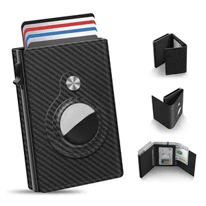 Men’s Smart Wallet Leather RFID Blocking, Slim Minimalist Carbon Fiber Design, Holds 9–14 Cards with ID Window & Cash Slot, Front Pocket Bifold Wallet