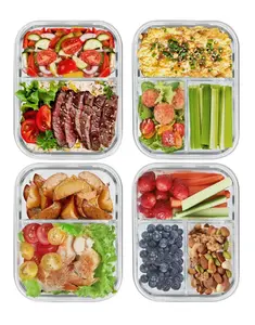 8 Pcs Glass Food Storage Containers with Lids, 2 & 3 Compartment Glass Airtight Meal Prep Containers (4 Containers & 4 Lids), Oven & Freezer Safe, Leak Proof