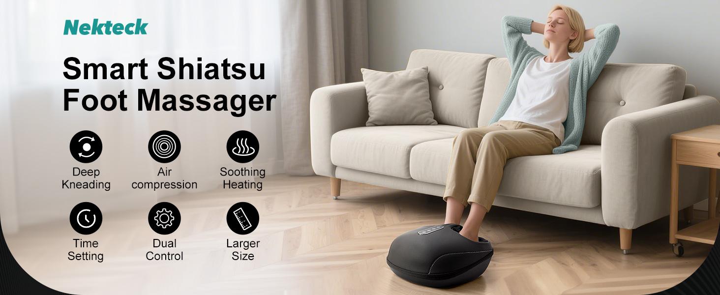 Nekteck Shiatsu Foot Massager with Heat, Foot Massager Machine for Plantar Fasciitis, Neuropathy Pain, Deep Kneading, Air Compression, Remote APP Control, Gifts for Her Him, Fits Up to 13"