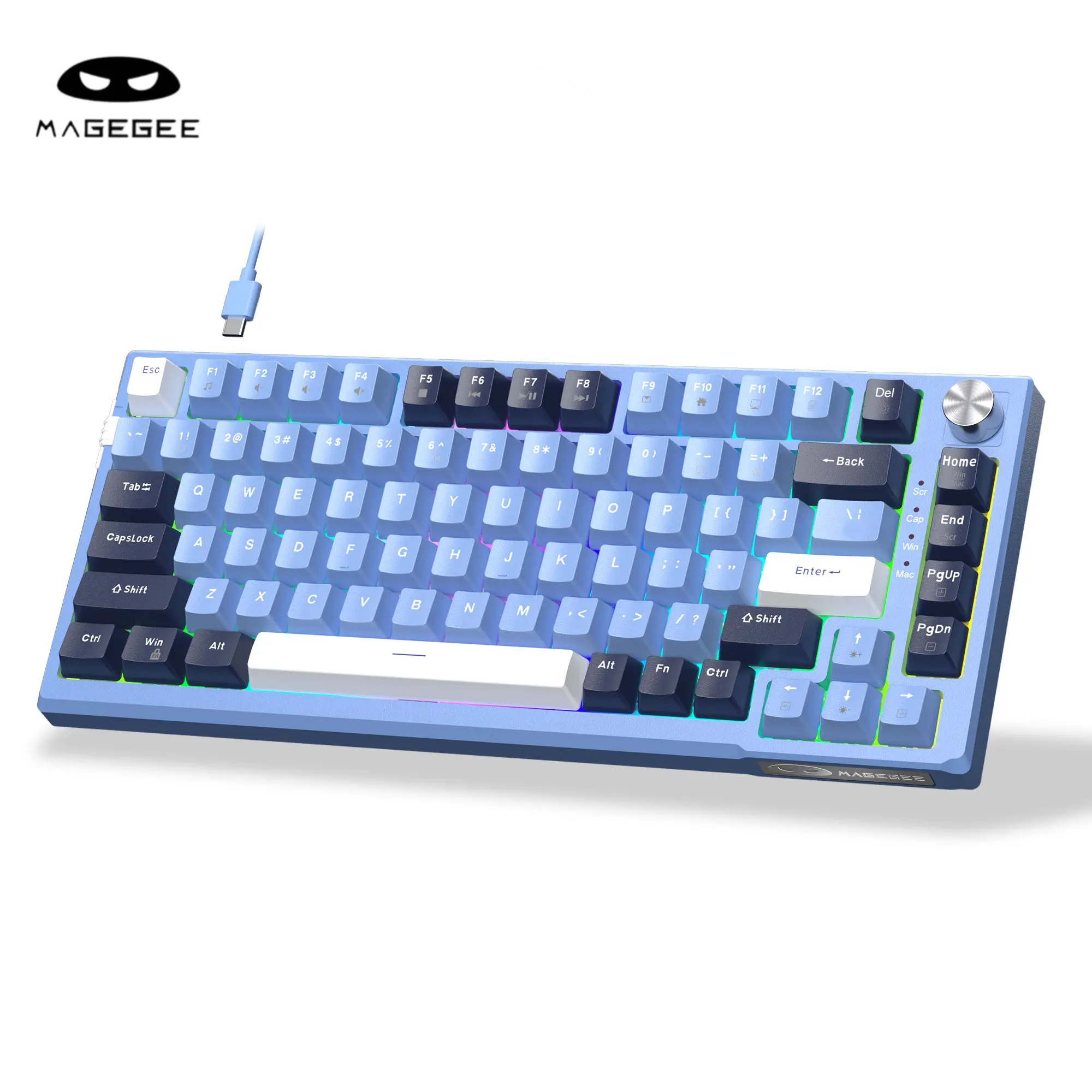 MageGee SKY81 75% Mechanical Gaming Keyboard - Gasket Hot Swappable Wired Creamy Model with 5-Layer Sound Dampening, Knob Control, RGB Backlit, NKRO for Win/Mac (Keyboards for Gaming), Creamy Keyboard