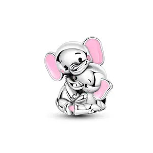 MULA Mother and Child Elephant S925 Silver-plated Pendant - Symbolizing love and intimacy, compatible with Pandora bracelets, it is the perfect gift for mothers, daughters, or family-themed events.