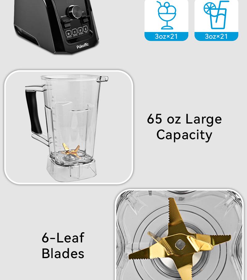 Pukomc 1200W High-Power Blender - 65oz for Ice Crushing, Smoothies, Juicing with 9 Speed Settings & Pulse Function