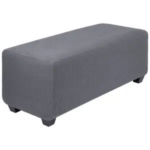 PiccoCasa High Stretch Ottoman Cover, Soft Slipcover Jacquard Fabric Small Checks Rectangle Storage Stool Cover Furniture Covers X-Large Dark Gray
