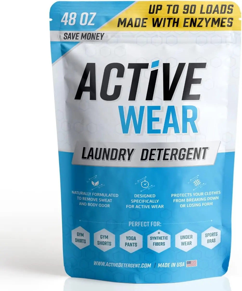 New Active Wear Laundry Detergent & Soak - Formulated for Sweat and Workout Clothes - Natural Performance Concentrate Enzyme Booster Deodorizer - Powder Wash for Activewear Gym Apparel (90 Loads)…