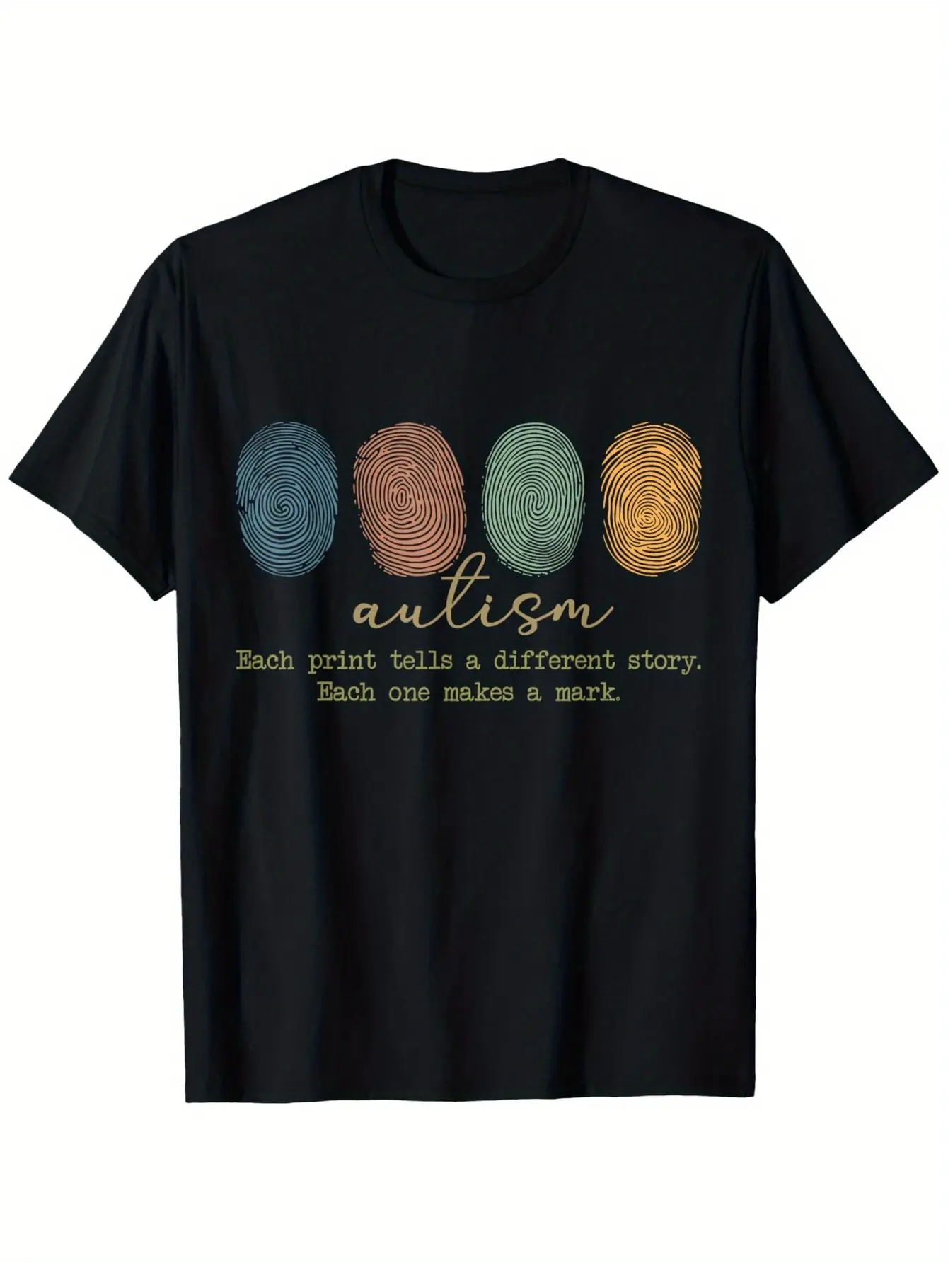 Fingerprint Autism, Each Print Tells A Different Story T-Shirt for Men, Soft Fabric, Breathable, Comfortable Short Sleeve Tees, Perfect for Gift, S-XXXL