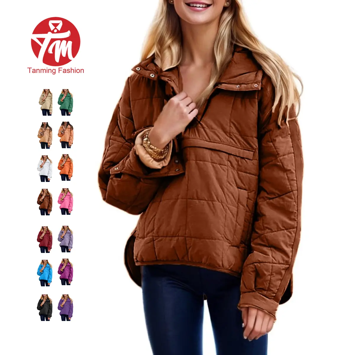 Tanming Women's Oversized Hooded Pullover Puffer Coat - Lightweight Quilted, Chest & Side Pockets, Minimalist Basic Tops, Autumn Winter Casual Outwear,back to school,back to school shopping