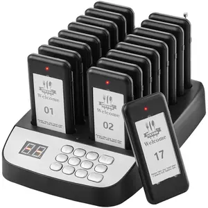 【Summerfinds】VEVOR Restaurant Pager System, Cordless 500m Long Range Queue Calling System with LCD Screen & LCD Display, 16 Beepers with Vibration & Flashing for Restaurants, Hotels, Food Truck