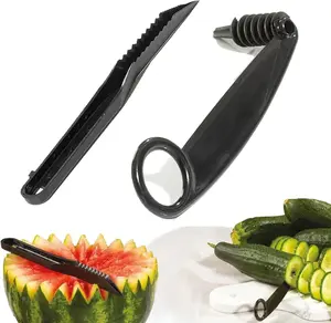Kitchen Spiral and V Shaped Tools, Manual Spiral Slicer and V-Shaped Fruit Knife for Cucumbers, Carrots and Potatoes, Manual Creative Kitchen Tools, Spiral Cutting and Fruit Decoration
