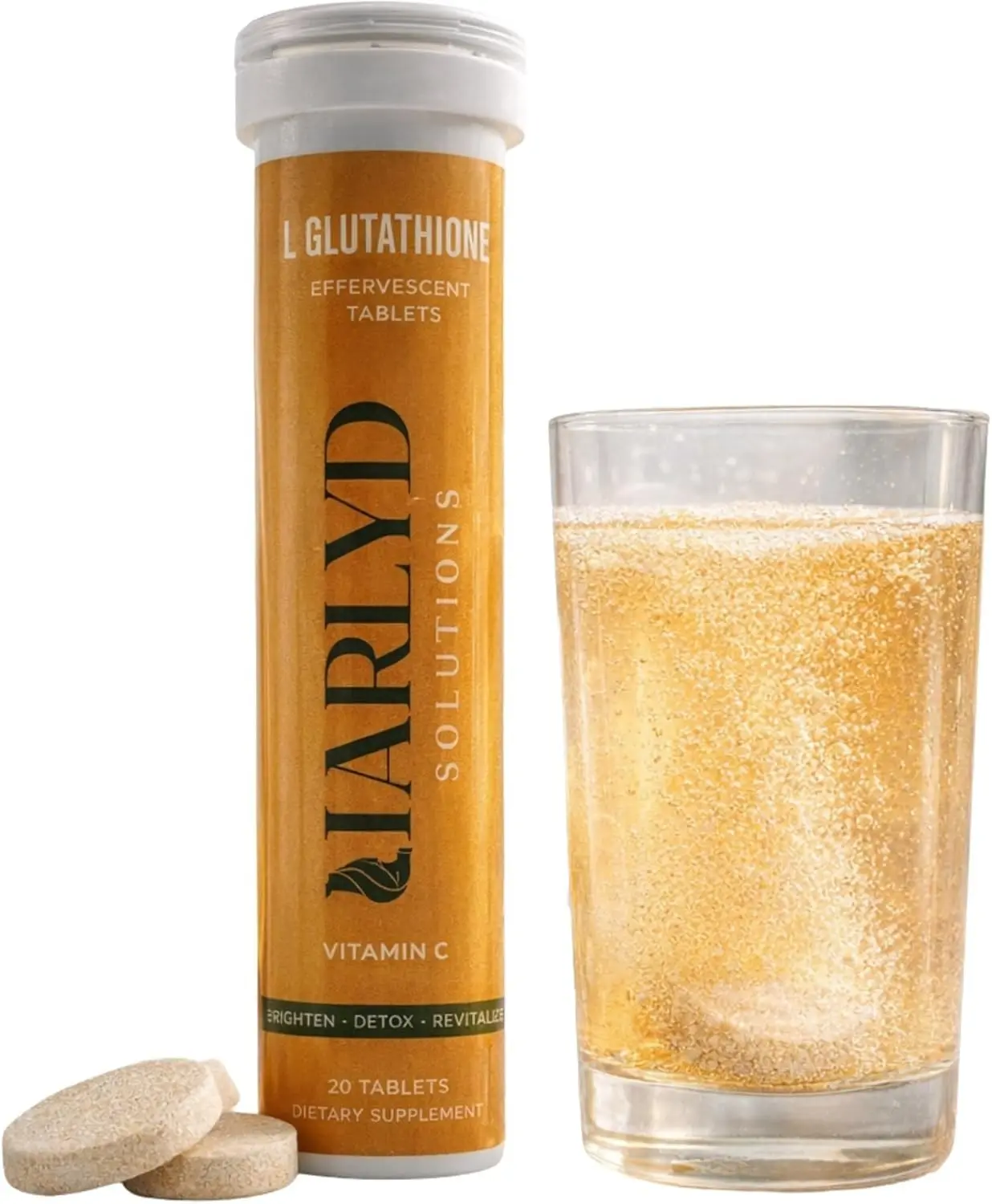 HARLYD SOLUTIONS L-Glutathione Effervescent Tablets with Vitamin C - Antioxidants Supplement for Clear, Glowing Skin, Vitamins Wellness Formula for Beauty & Skin Care Orange Flavor 20 Tablets